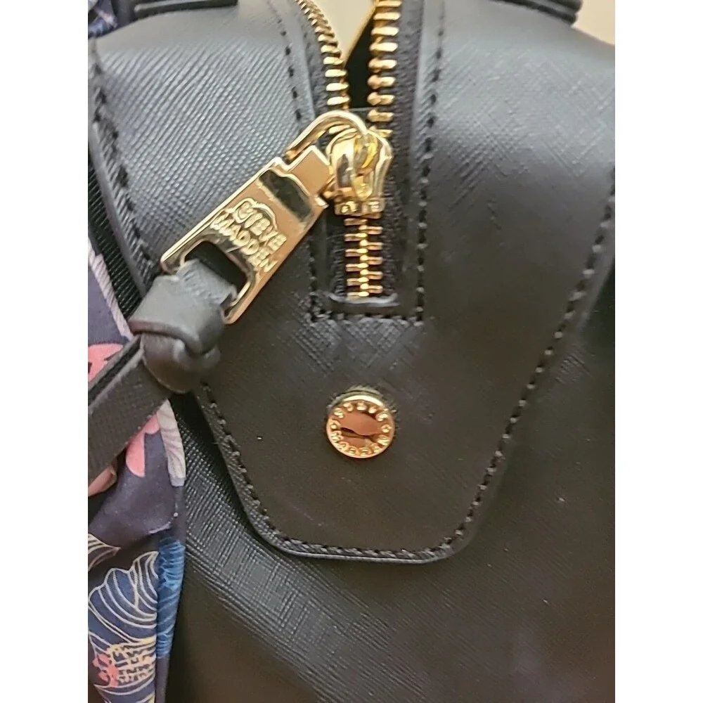 Steve Madden satchel crossbody bag Black Ribbon Gold zipper pockets - Picture 8 of 16